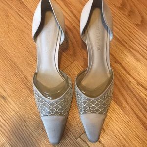 Gold, point toe dress shoes